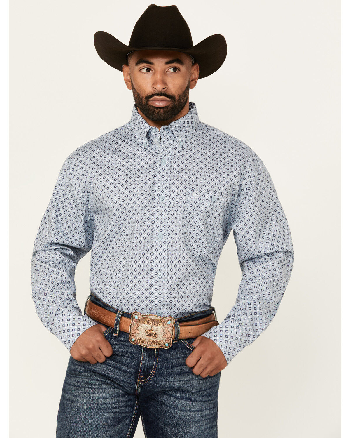 George Strait by Wrangler Men´s Geo Print Long Sleeve Button-Down Stretch Western Shirt -Tall