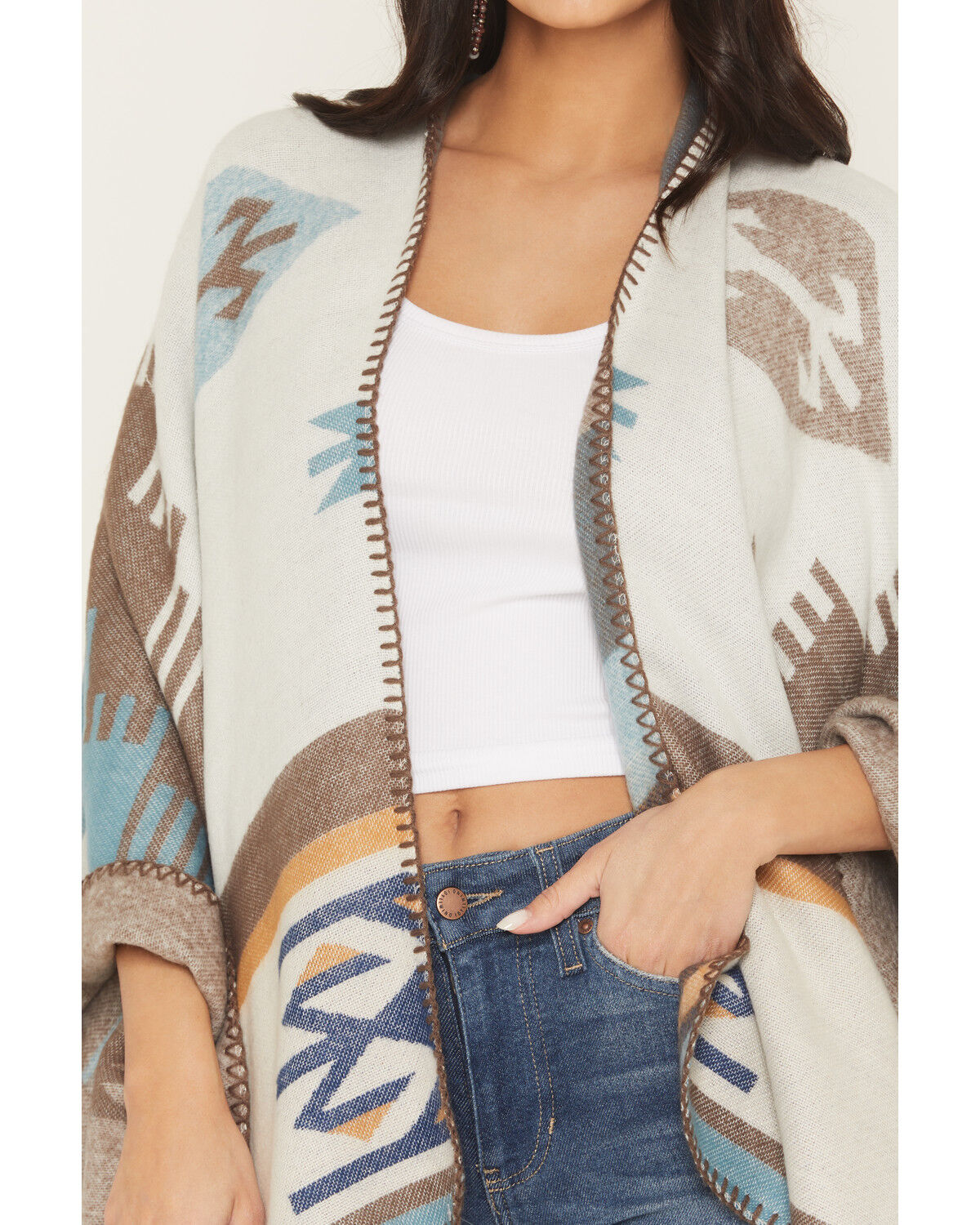 Image #3 - Shyanne Women's Southwestern Print Blanket Shawl, Turquoise, hi-res