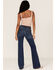 Image #1 - 7 For All Mankind Women's Dark Wash Mid Rise Dojo Trouser Flare Jeans, Blue, hi-res