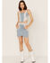Understated Leather Women's Lil Mamma Denim Leather Bustier Top, Blue, hi-res