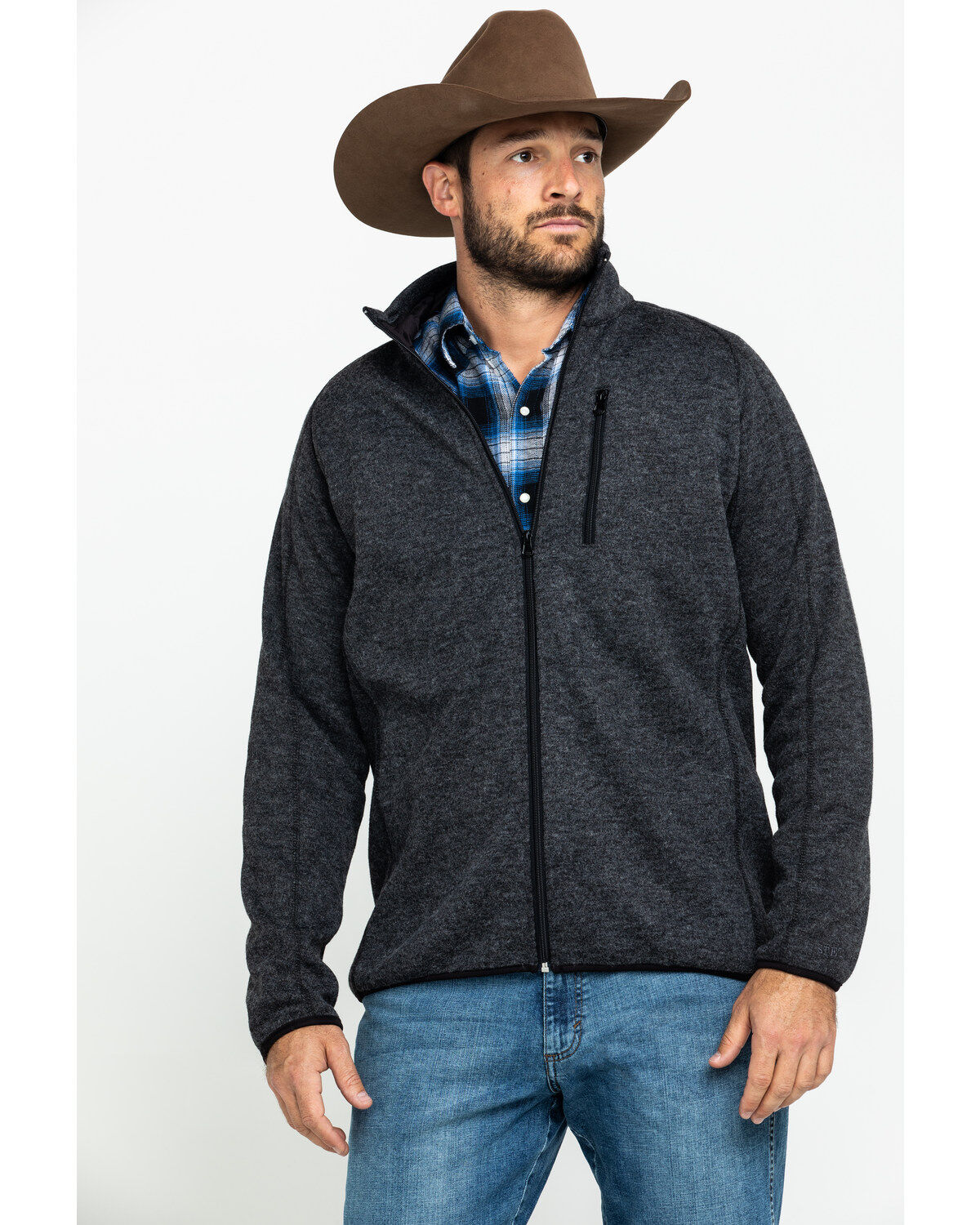 Image #1 - Stetson Men's Charcoal Fuzzy Bonded Sweater, Grey, hi-res