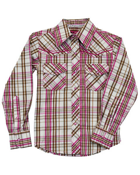 Cowgirl Hardware Toddler Girls' Embroidered Horse Plaid Print Long Sleeve Pearl Snap Western Shirt, Pink, hi-res