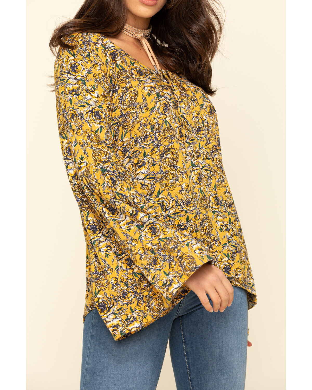 yellow bell sleeve shirt