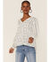 En Creme Women's Textured Floral Stripe Long Sleeve Top, Ivory, hi-res