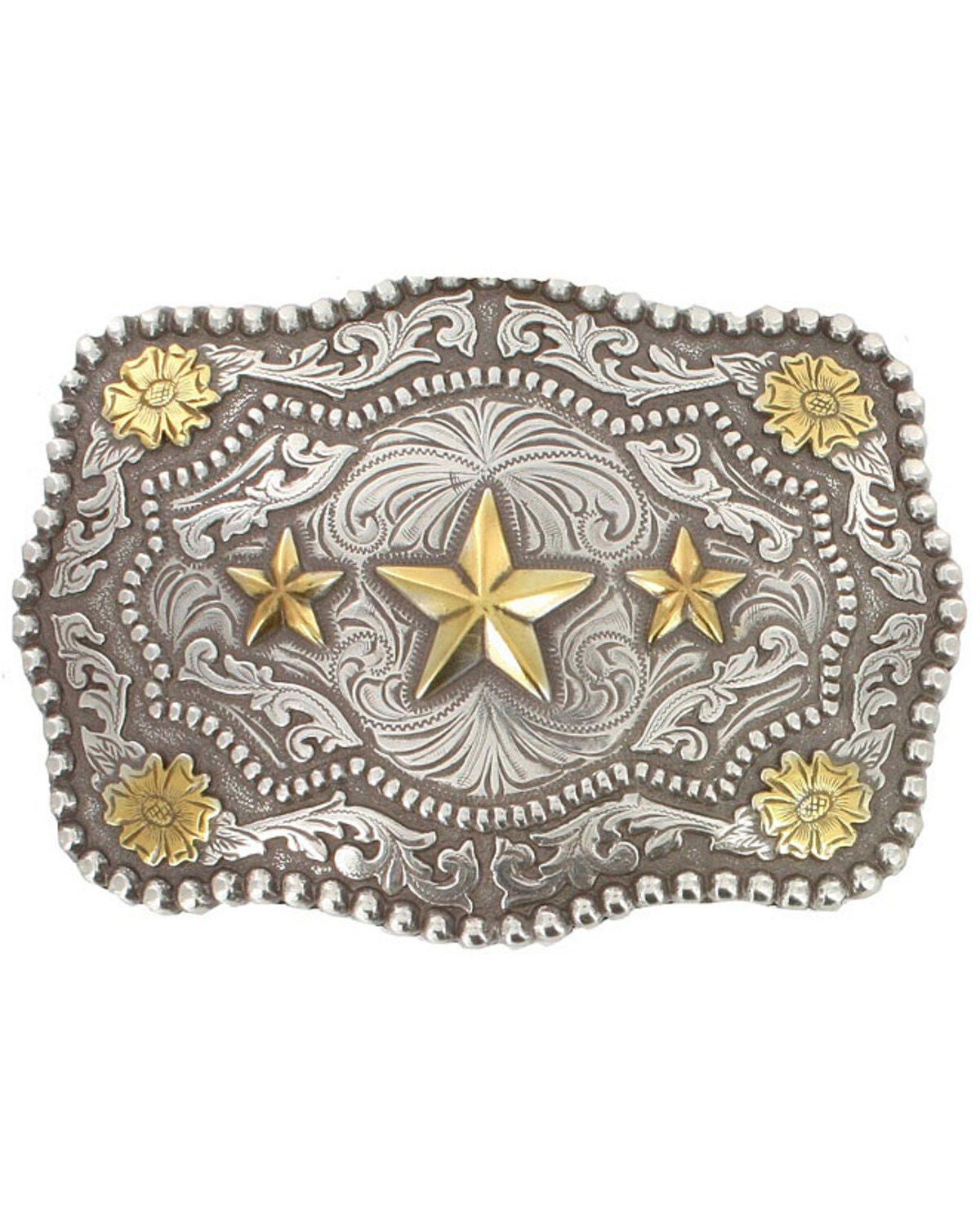 Cody James&reg; Men's Triple Star Belt Buckle, Silver, hi-res