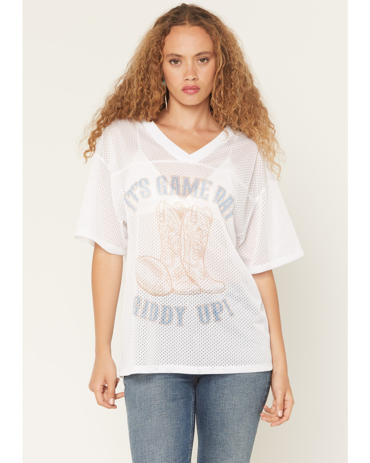 Image #1 - Youth in Revolt Women's Game Day Short Sleeve Graphic Jersey Shirt, White, hi-res