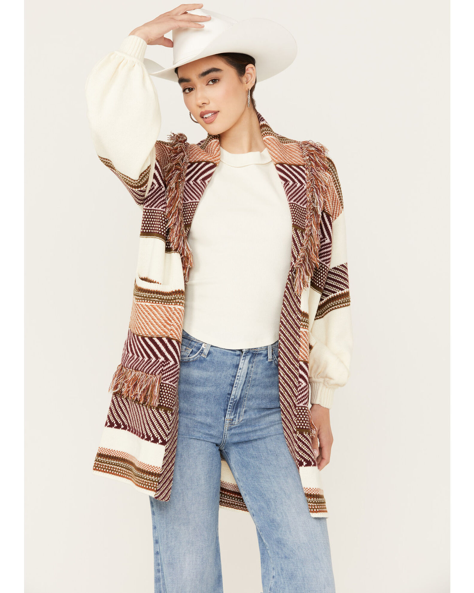 Shyanne Women s Striped Fringe Cardigan Boot Barn