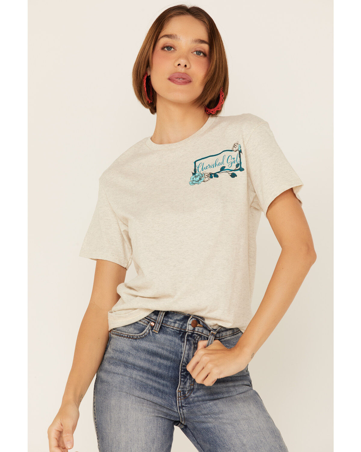 Image #1 - Cherished Girl Women's Country Born & Heaven Bound Graphic Short Sleeve Tee, Cream, hi-res
