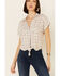 Image #3 - Shyanne Women's Windowpane Plaid Tie-Front Short Sleeve Western Shirt, Tan, hi-res