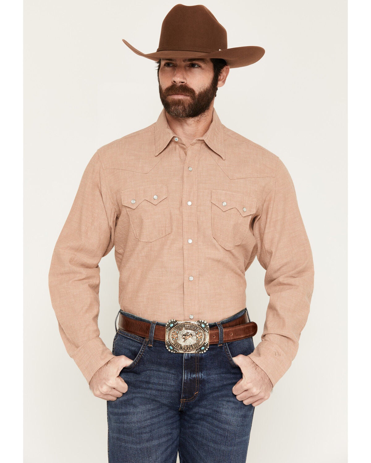 Image #1 - Wrangler X Cody Johnson Men's Solid Long Sleeve Pearl Snap Western Shirt, Brown, hi-res
