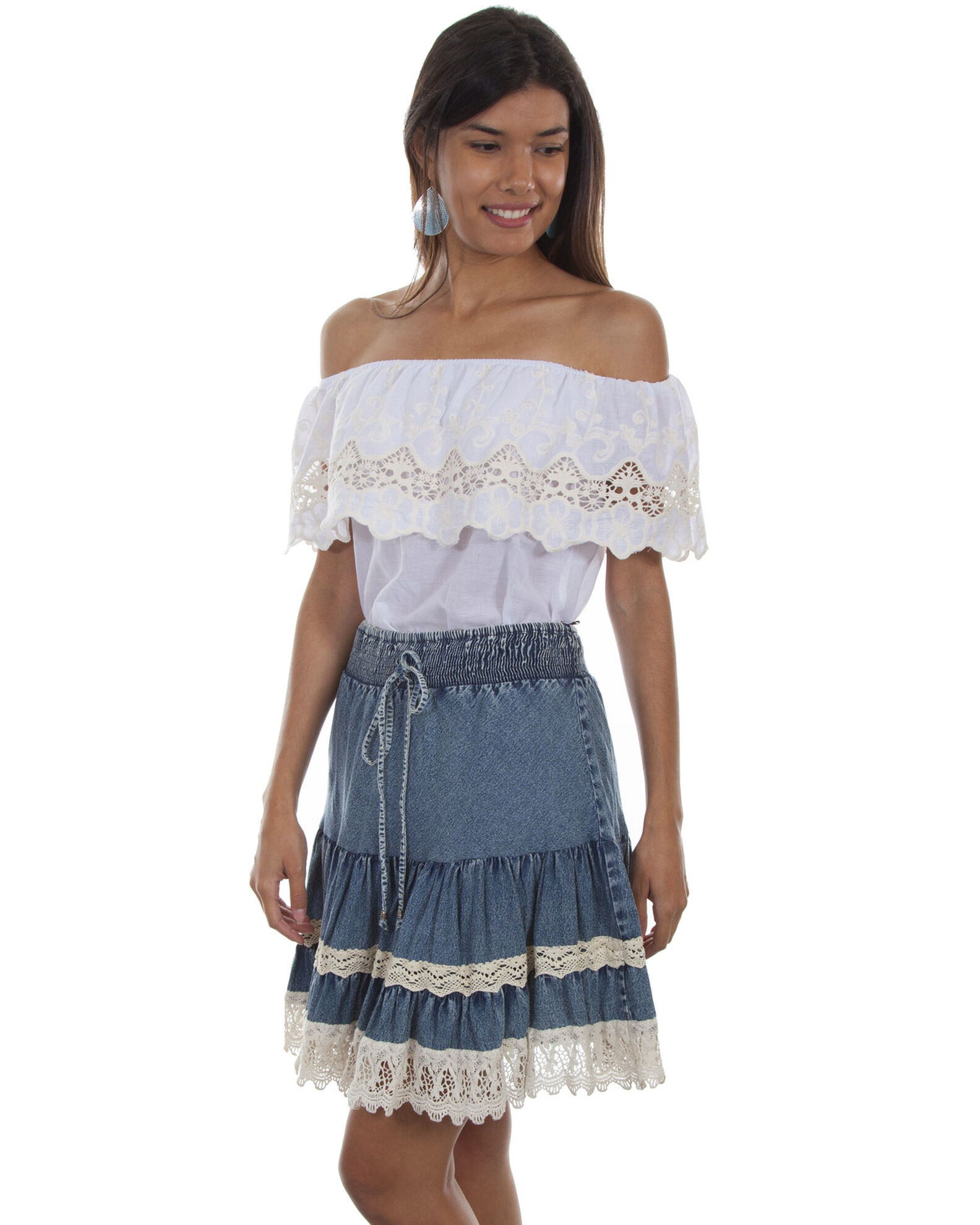 vinde Distraktion abort Honey Creek by Scully Women's Denim Lace Trim Skirt | Boot Barn