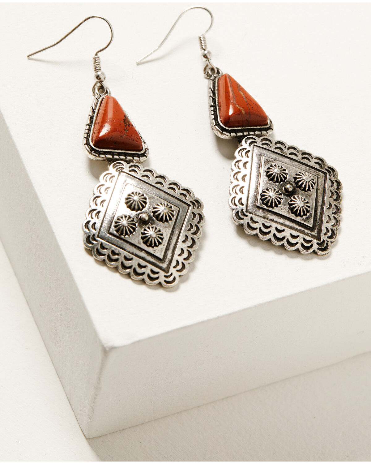 Image #1 - Shyanne Women's Desert Rose Antique Diamond Stamped Earrings, Silver, hi-res