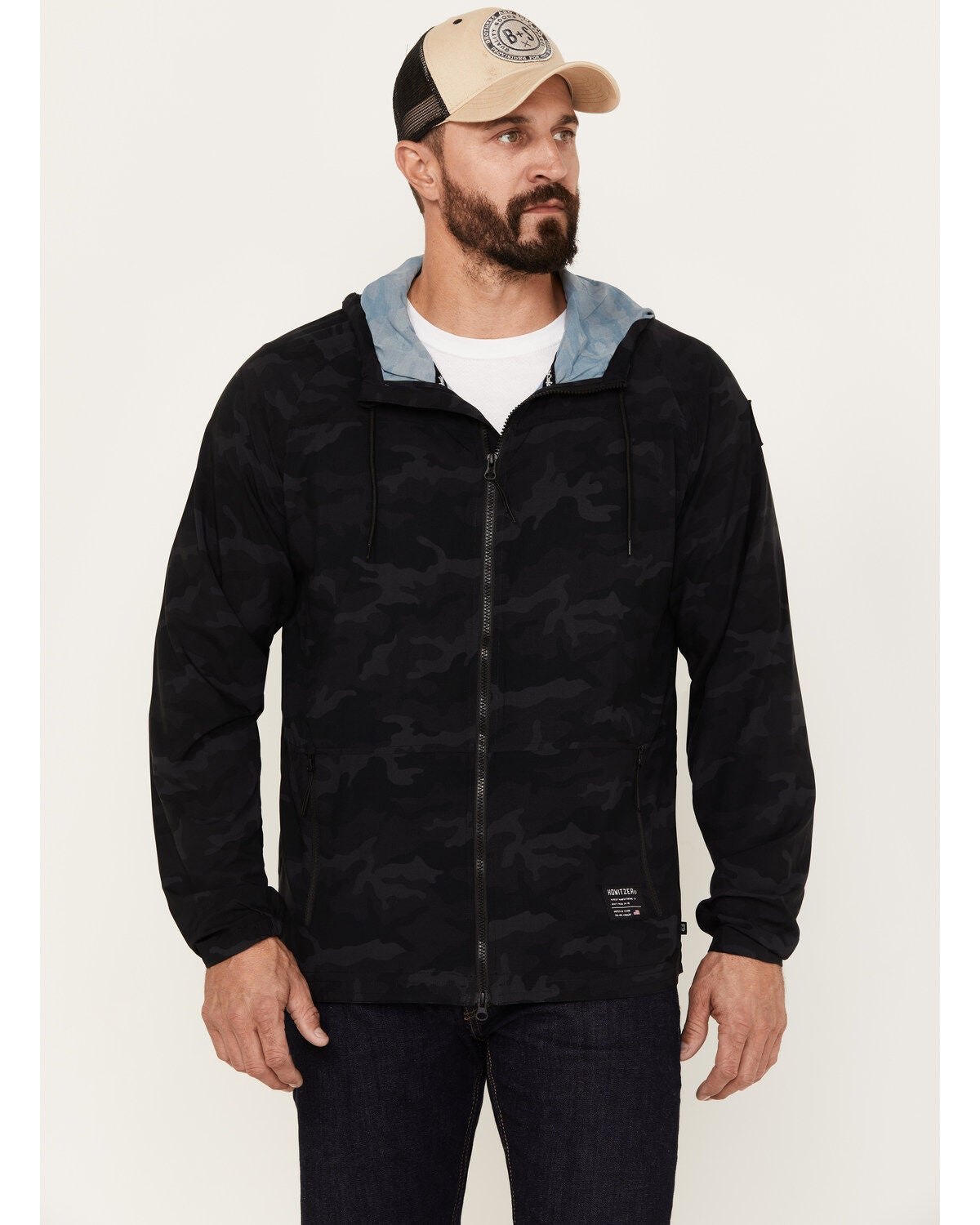 Howitzer Men's Camo Combatant Hooded Track Jacket, Black, hi-res