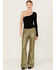 Image #1 - Free People Women's Wilder Days Sequins Flare Pants, Olive, hi-res