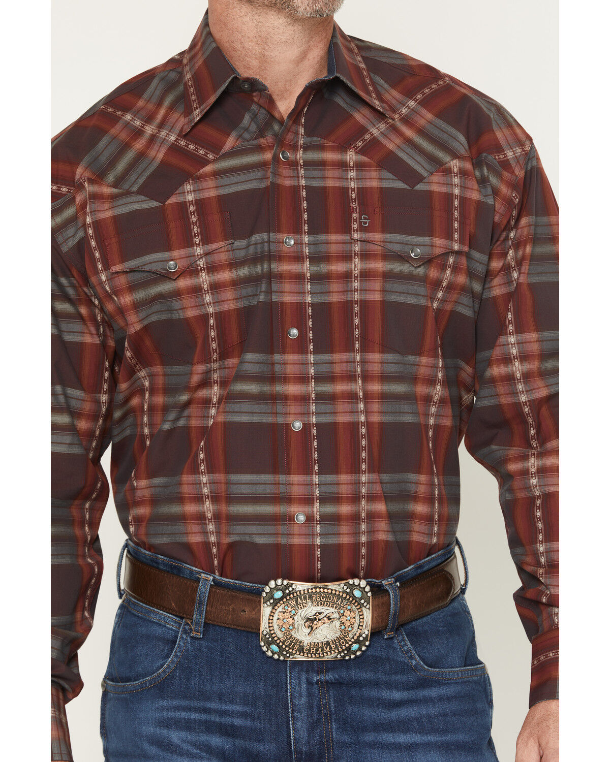 Image #3 - Stetson Men's Plaid Print Long Sleeve Snap Western Shirt, Wine, hi-res
