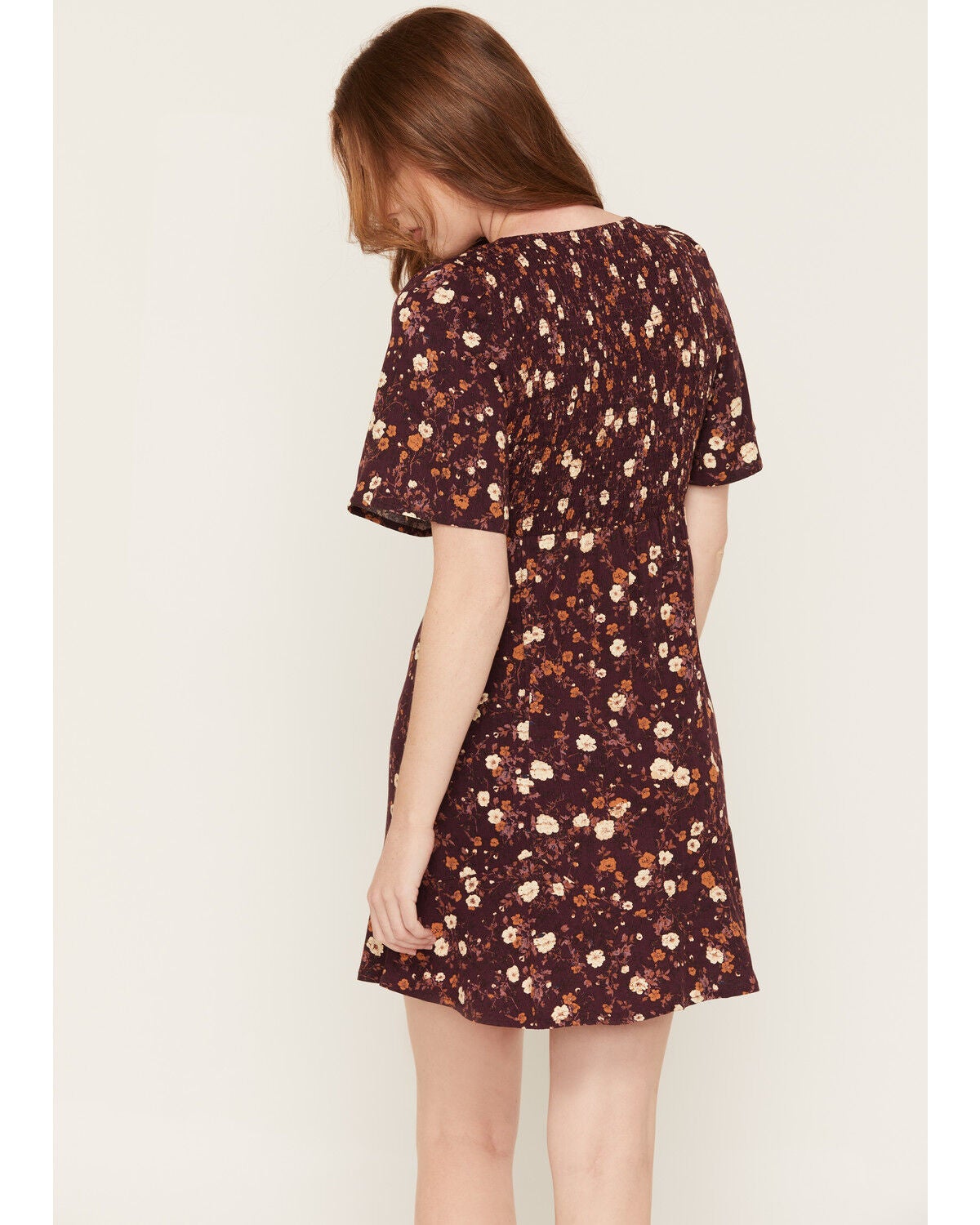 Image #4 - Idyllwind Women's Acklen Floral Print Short Sleeve Mini Dress, Wine, hi-res