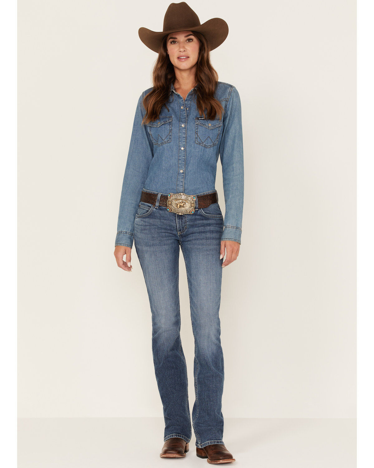 Image #1 - Wrangler Retro Women's Medium Wash Mid Rise Mae Megan Bootcut Jeans, Blue, hi-res