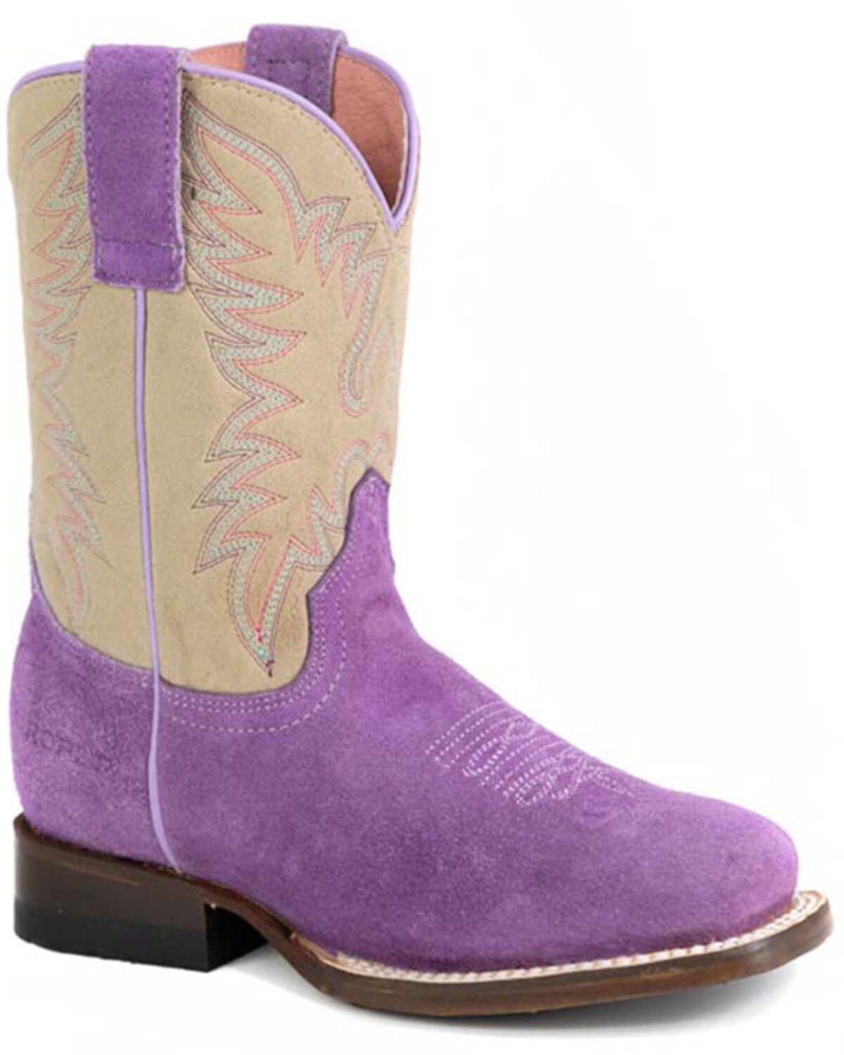Roper Little Girls' Willa Suede Western Boots - Broad Square Toe, Purple, hi-res