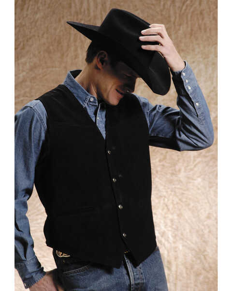 Image #1 - Roper Men's Suede Leather Vest, Black, hi-res