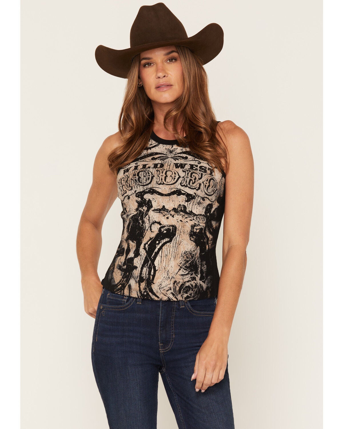 Shyanne Women's Conversational Horse Print Graphic Tank, Black, hi-res