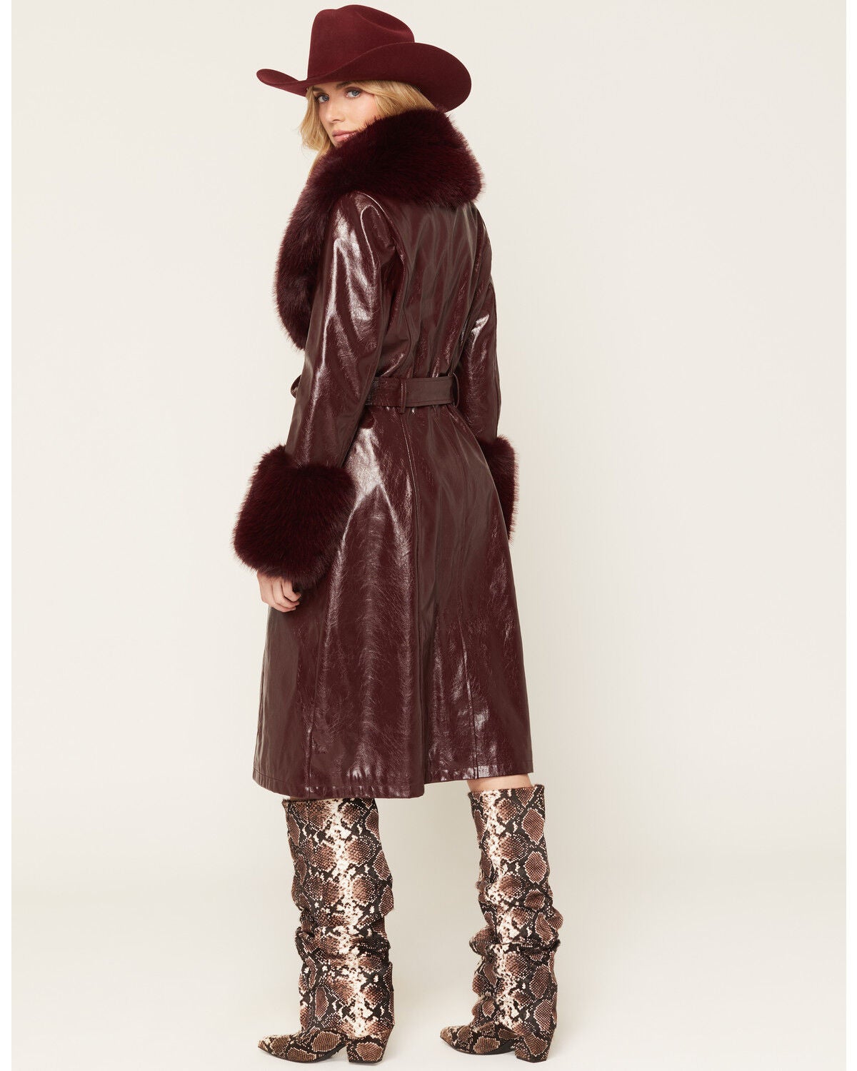 Image #4 - Azalea Wang Women's Kaya Faux Fur Crinkle Coat, Burgundy, hi-res