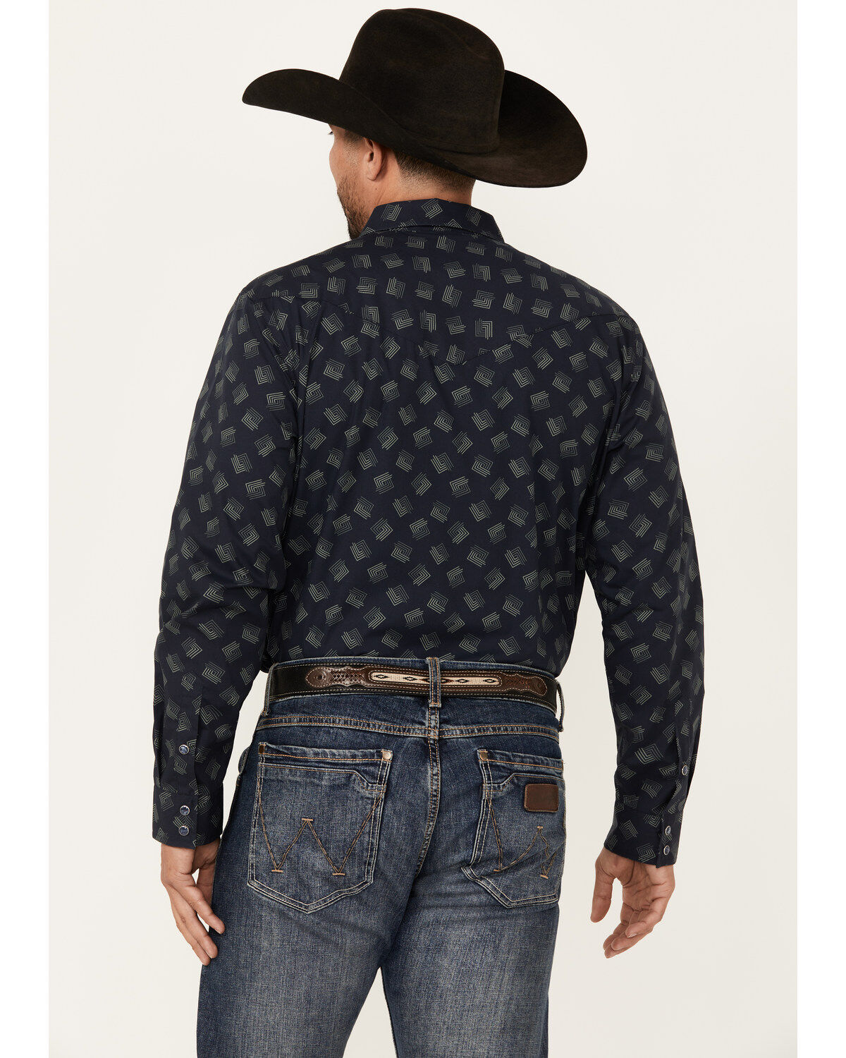 Image #4 - Gibson Trading Co Men's Shrapnel Geo Print Long Sleeve Snap Western Shirt, Navy, hi-res