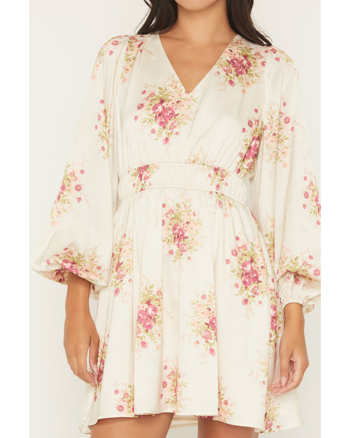 Shyanne Women's Floral Print Long Sleeve Satin Mini Dress