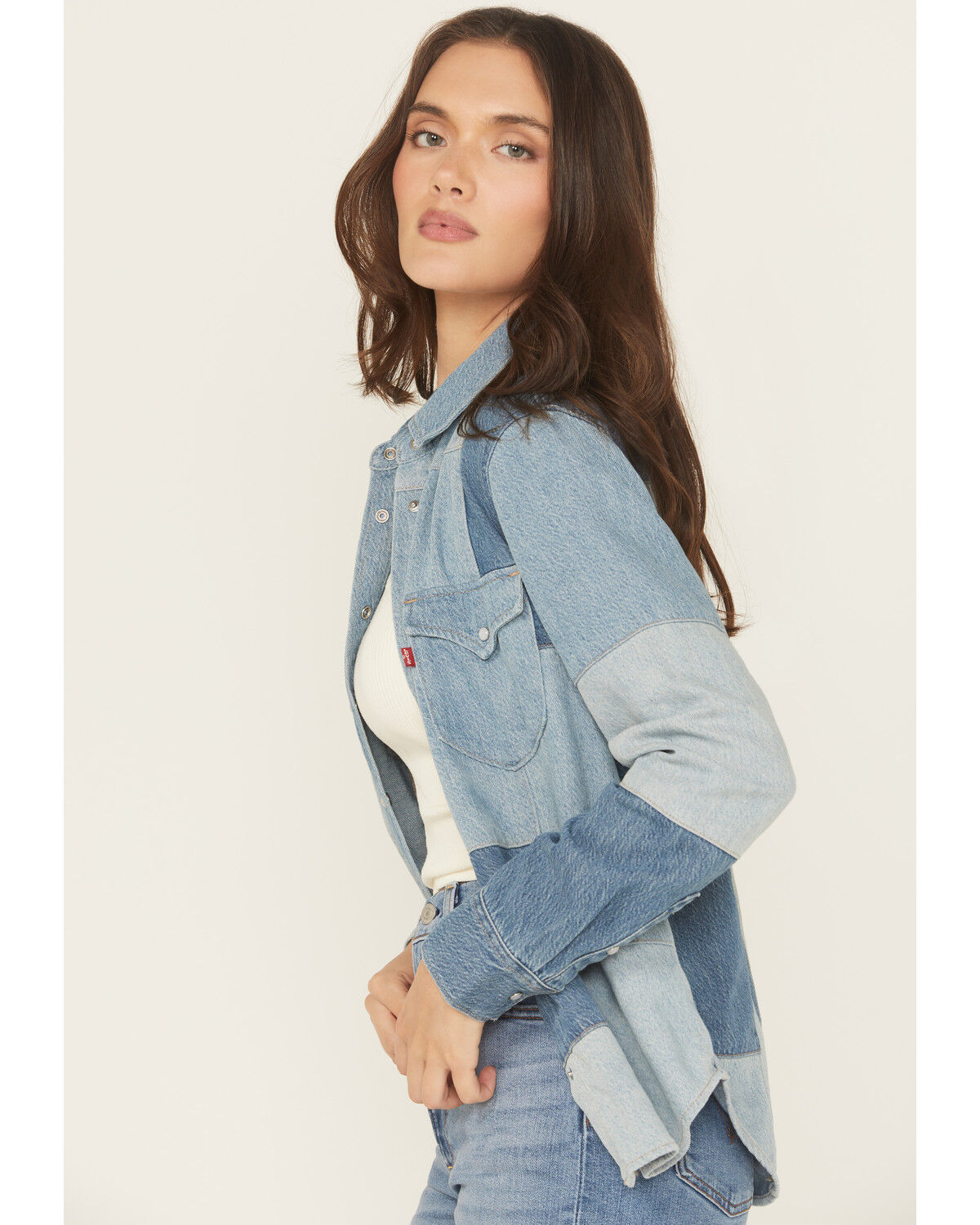 Image #2 - Levi's Women's Patchwork Long Sleeve Snap Denim Shirt, Multi, hi-res