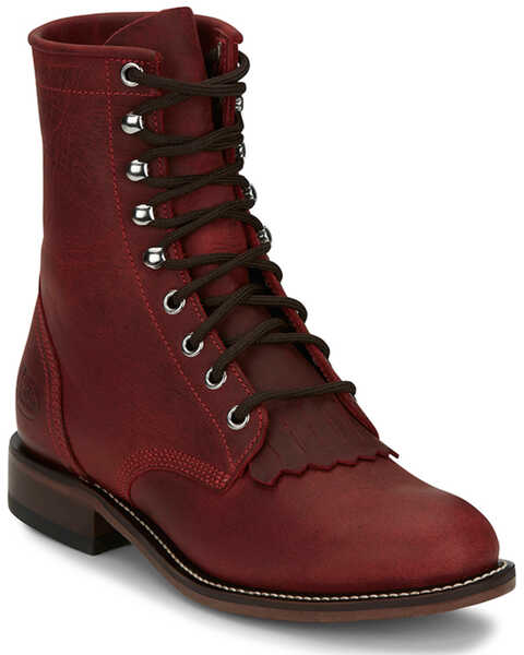Justin Women's McKean Lace-Up Boots - Round Toe , Red, hi-res