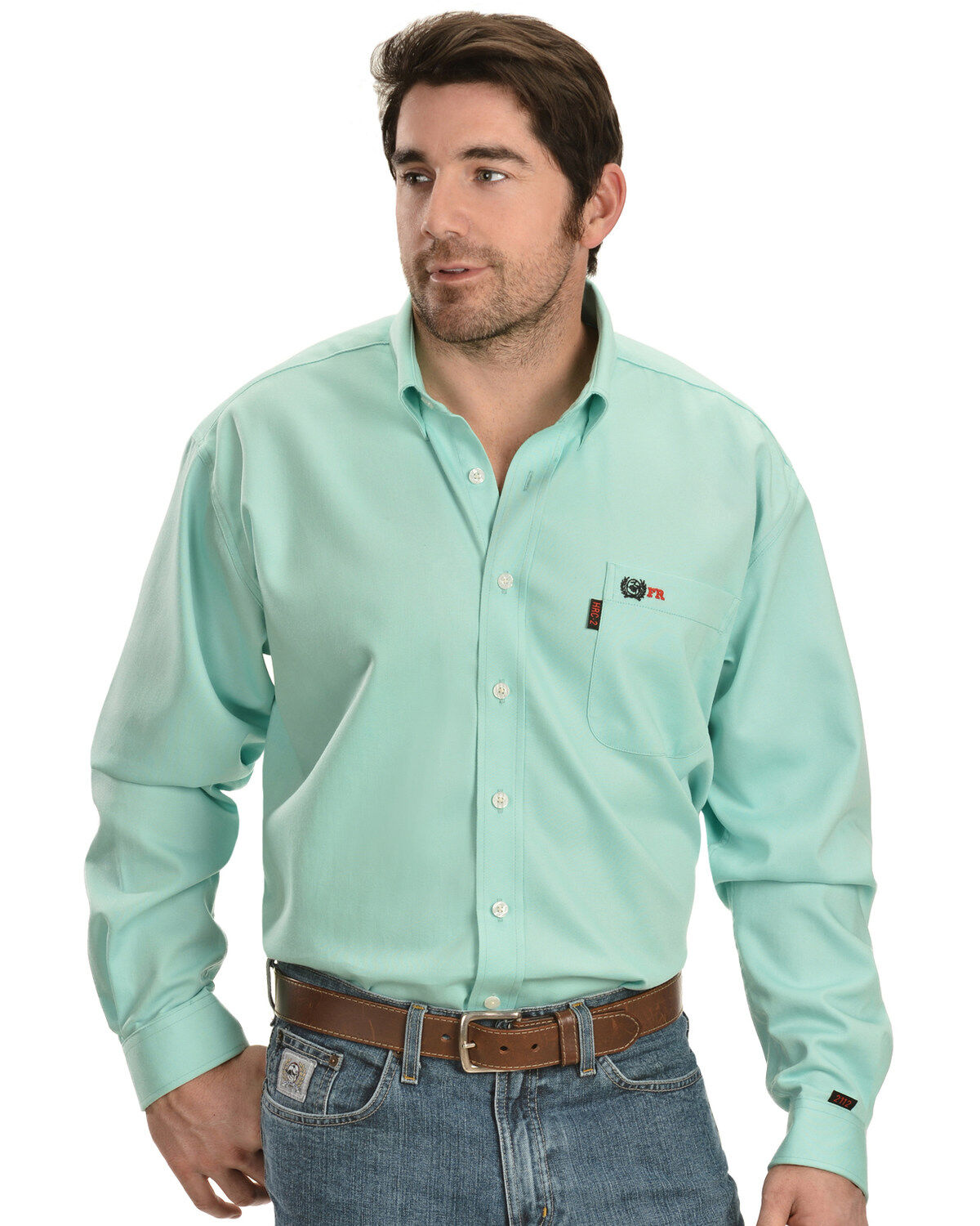 Image #1 - Cinch Light Green Flame Resistant Work Shirt, , hi-res