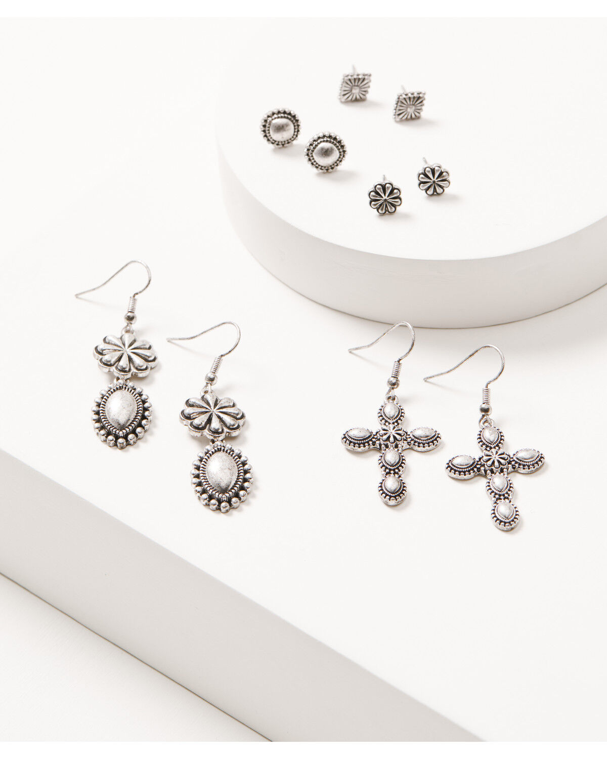 Image #1 - Shyanne Women's Shiloh Ridge Cross Earring Set - 5 Piece, Silver, hi-res