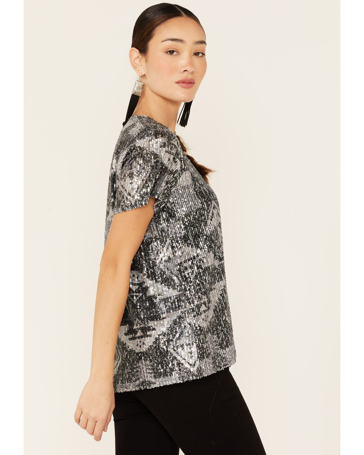 Image #3 - Tasha Polizzi Women's Sequins Starla Short Sleeve Top, Black, hi-res