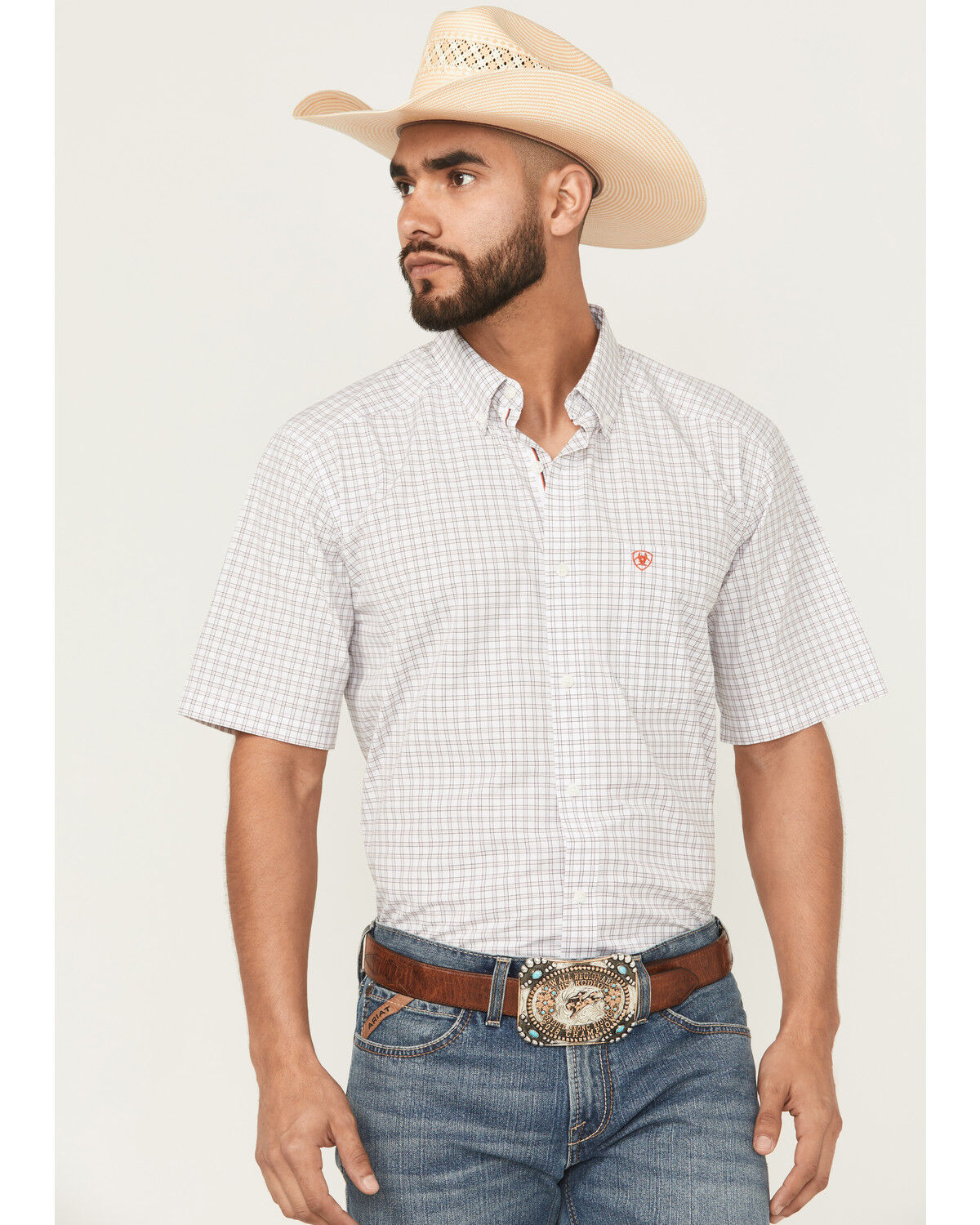 Image #1 - Ariat Men's Pro Series Woody Plaid Print Short Sleeve Button-Down Western Shirt - Tall, , hi-res