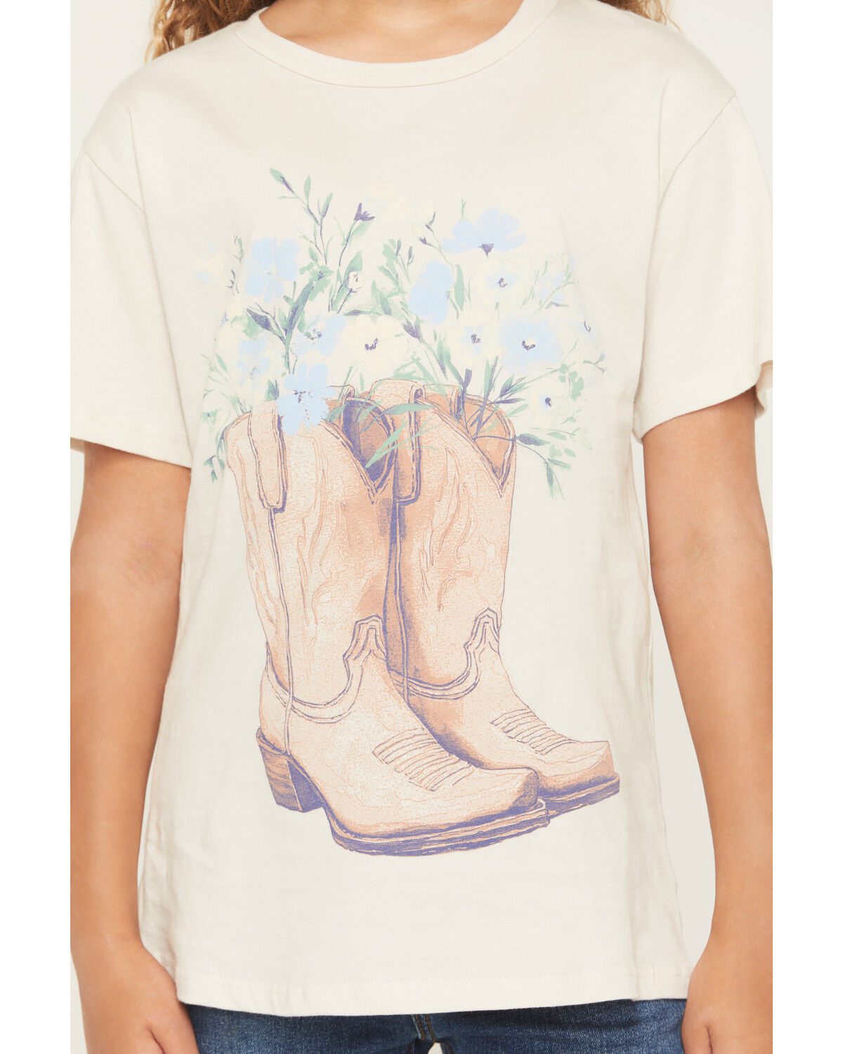 Image #3 - Originality Girls' Floral Boot Short Sleeve Graphic T-Shirt, Off White, hi-res