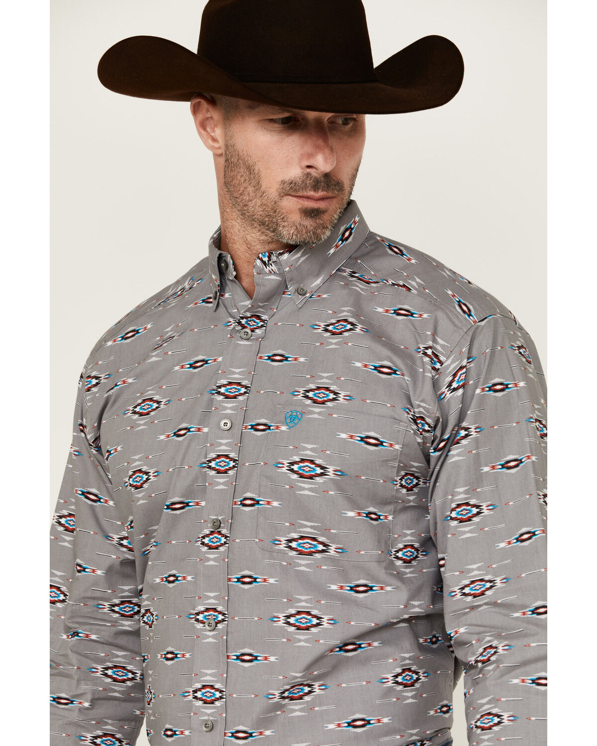 Image #2 - Ariat Men's Jarrod Southwestern Print Long Sleeve Button-Down Western Shirt, Grey, hi-res