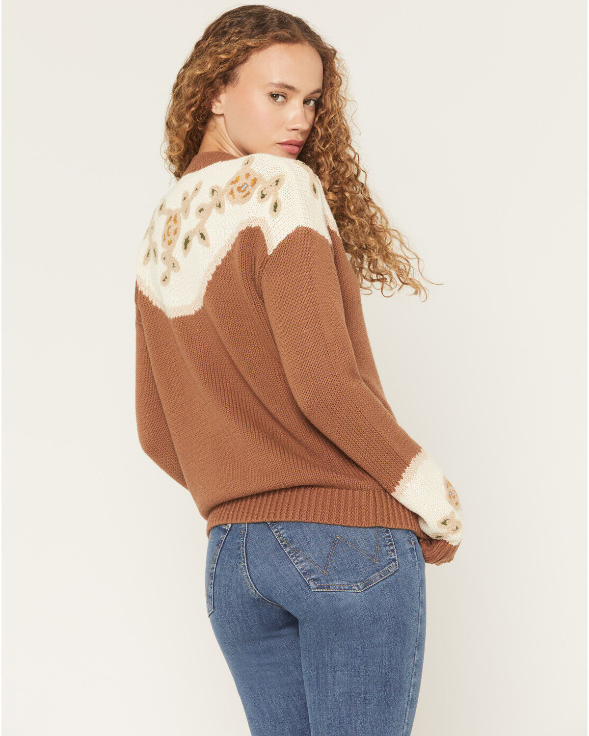 Image #4 - Pendleton Women's Floral Henley Sweater, Brown, hi-res