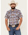 Image #1 - Rock & Roll Demin Men's Southwestern Print Short Sleeve Pearl Snap Stretch Western Shirt, Grey, hi-res