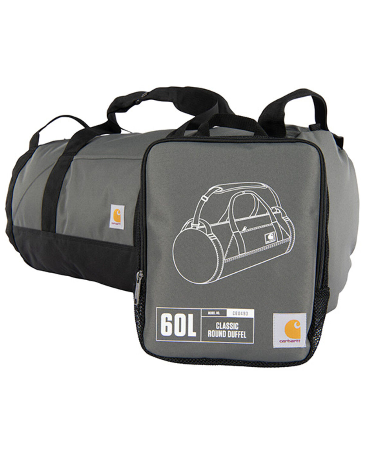 Image #1 - Carhartt 60L Classic Round Duffel Bag, Charcoal, hi-res