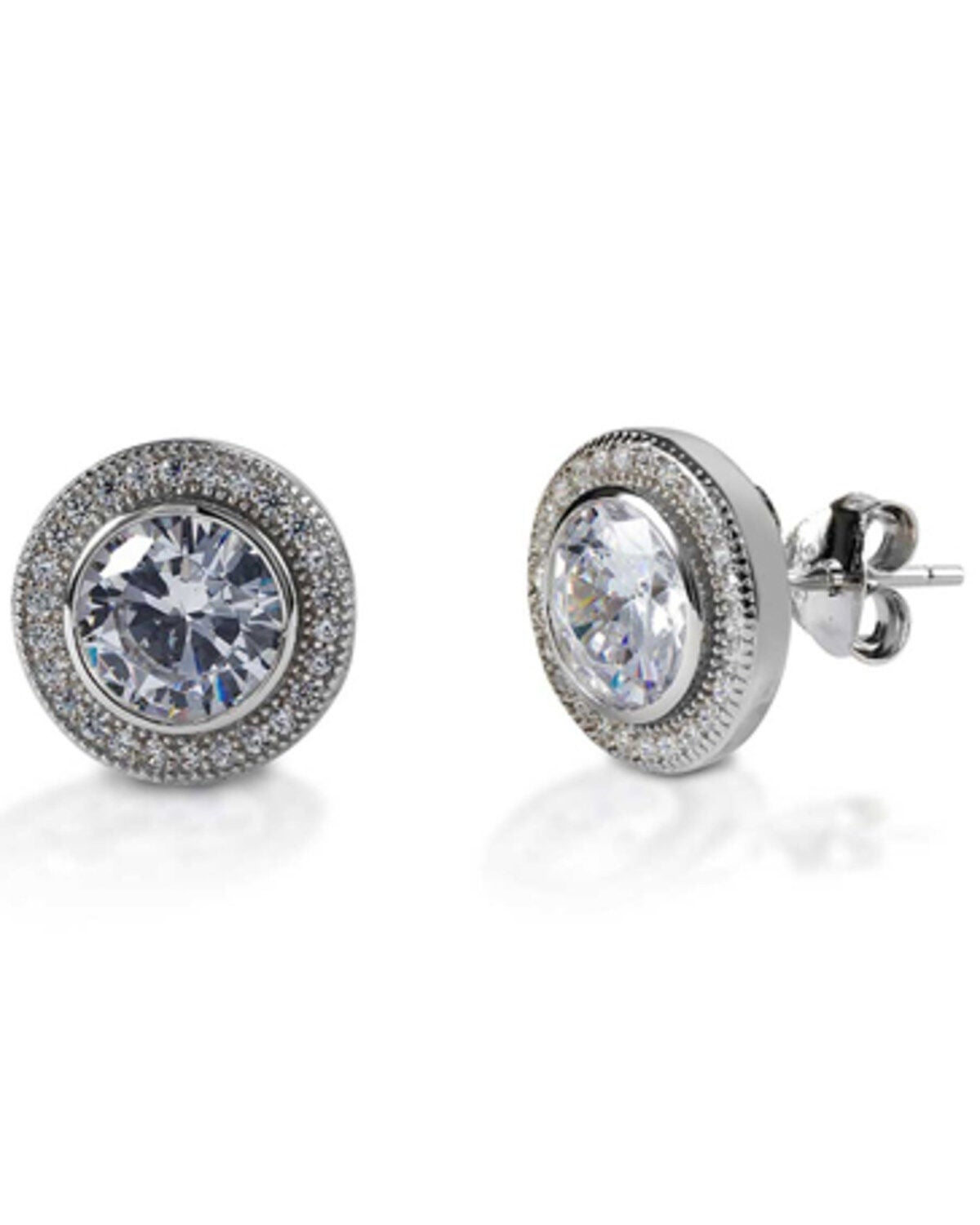Kelly Herd Women's Round Bezel Set Pave Earrings, Silver, hi-res