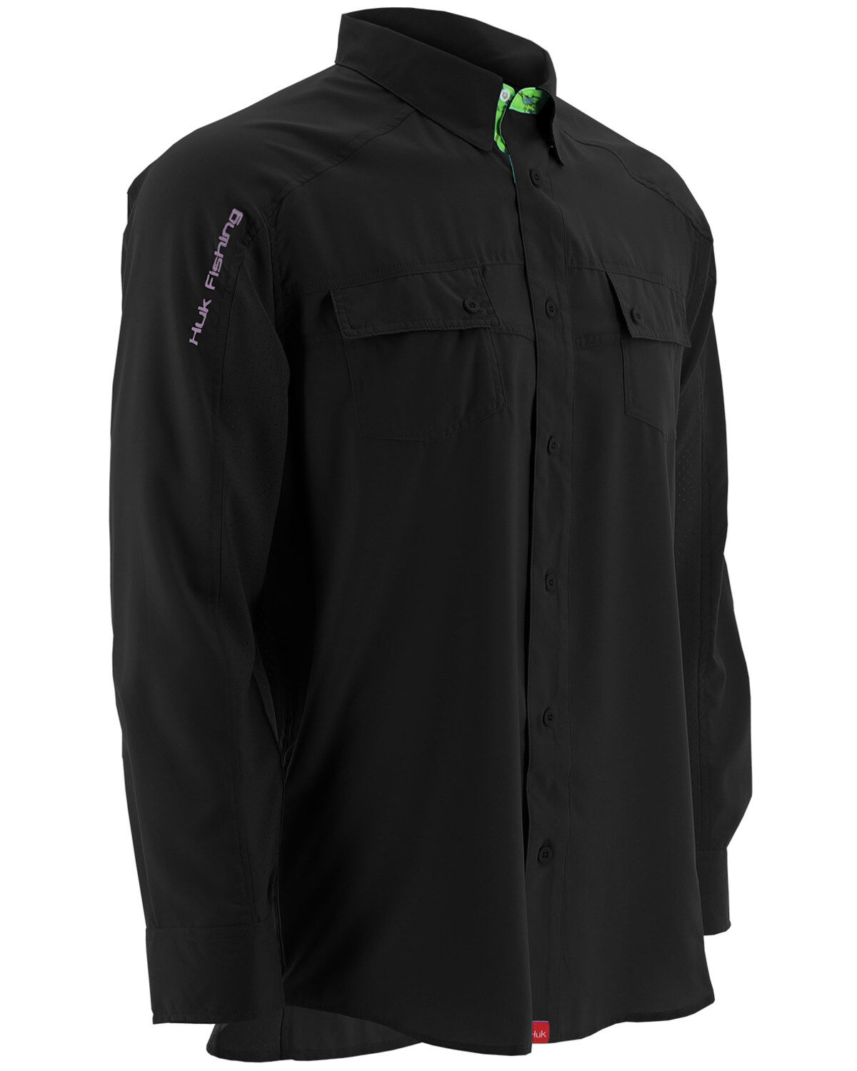 Image #1 - Huk Performance Fishing Men's Next Level Long Sleeve Button Down Woven Shirt, Black, hi-res