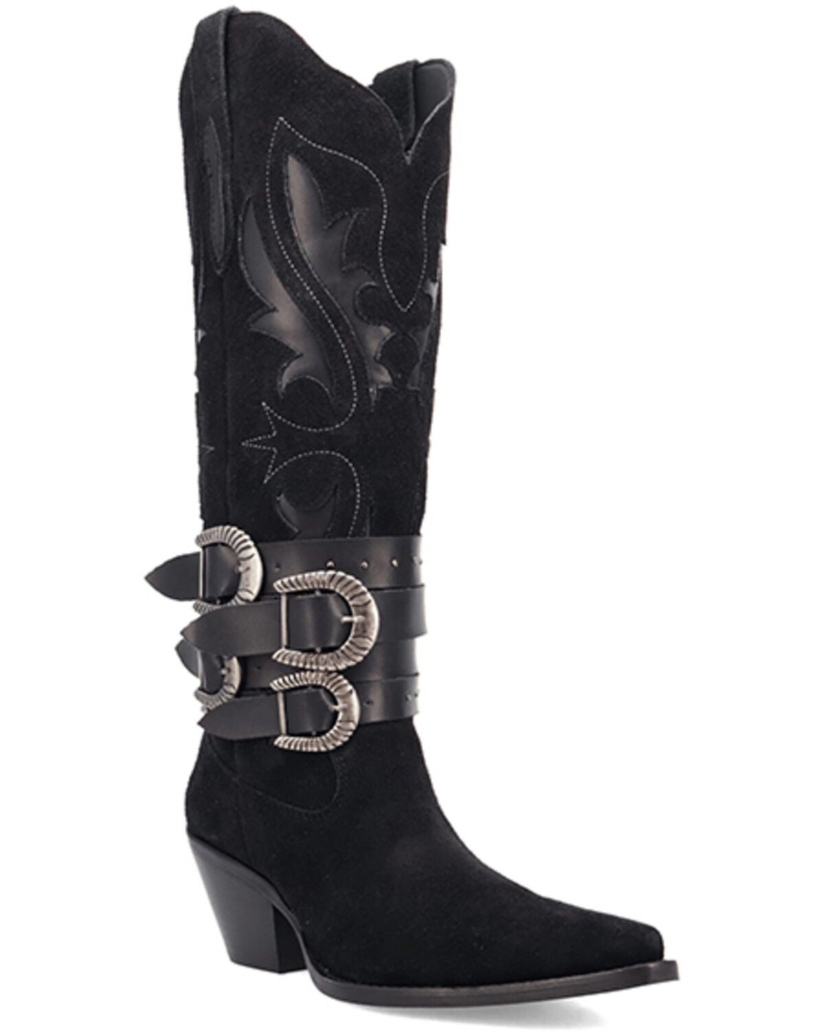 Dingo Women's Buck Wild Suede Tall Western Boots - Round Toe, Black, hi-res