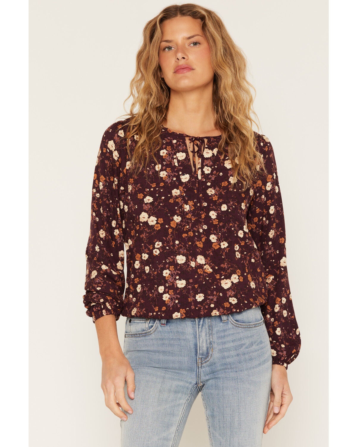 Image #1 - Idyllwind Women's Lynnbrook Floral Print Long Sleeve Blouse, Wine, hi-res