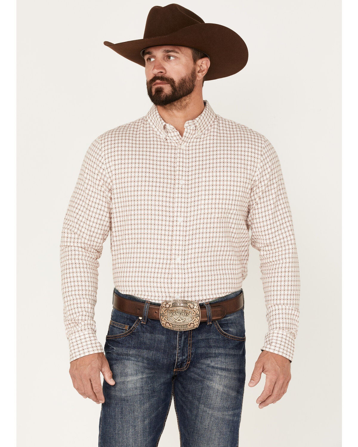 Cody James Men's Getaway Check Button-Down Western Shirt, White, hi-res