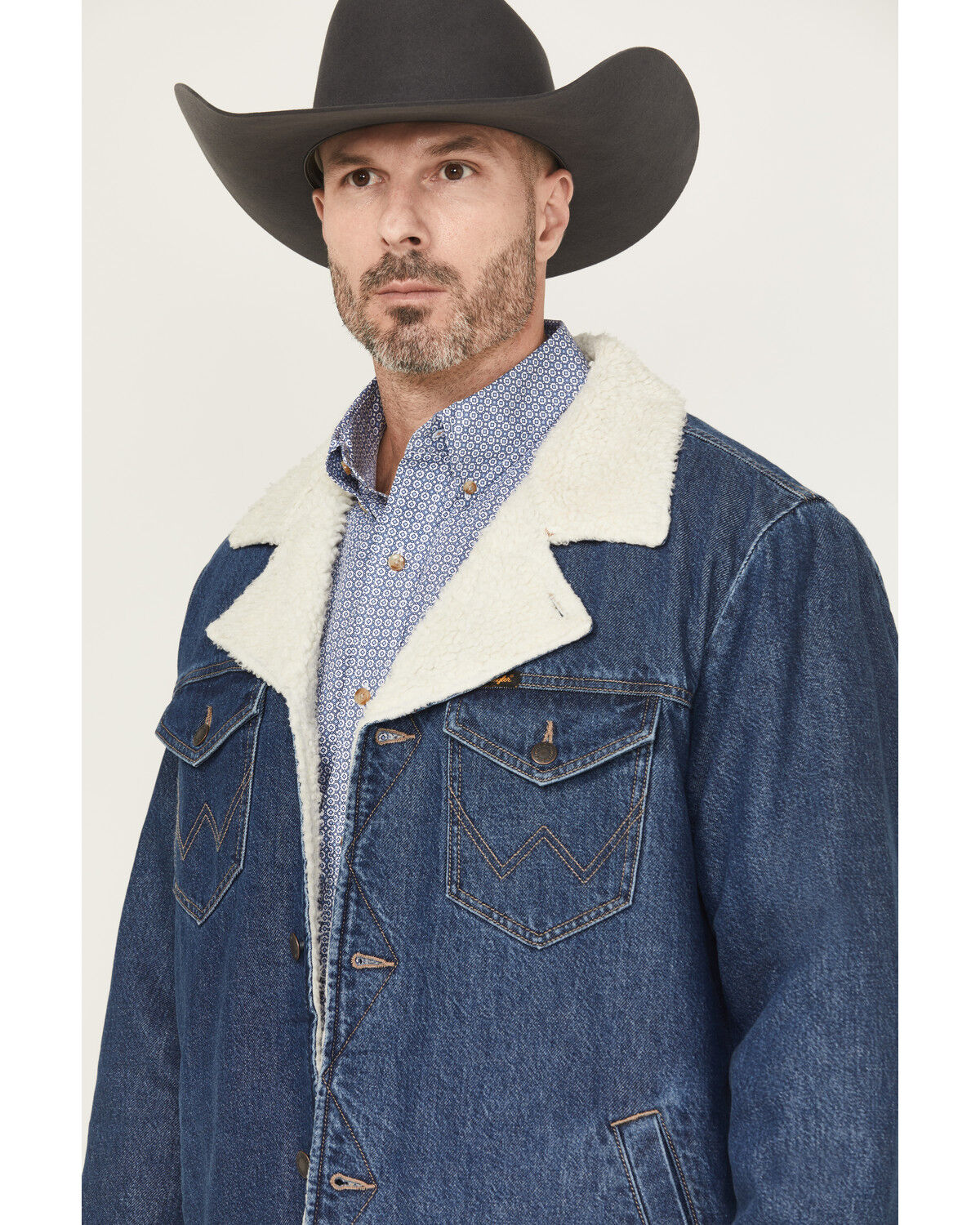 Image #2 - Wrangler Men's Sherpa Lined Denim Coat, Dark Medium Wash, hi-res