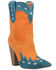Image #1 - Dingo Women's Spicy Underlay Suede Leather Western Booties - Snip Toe, Orange, hi-res