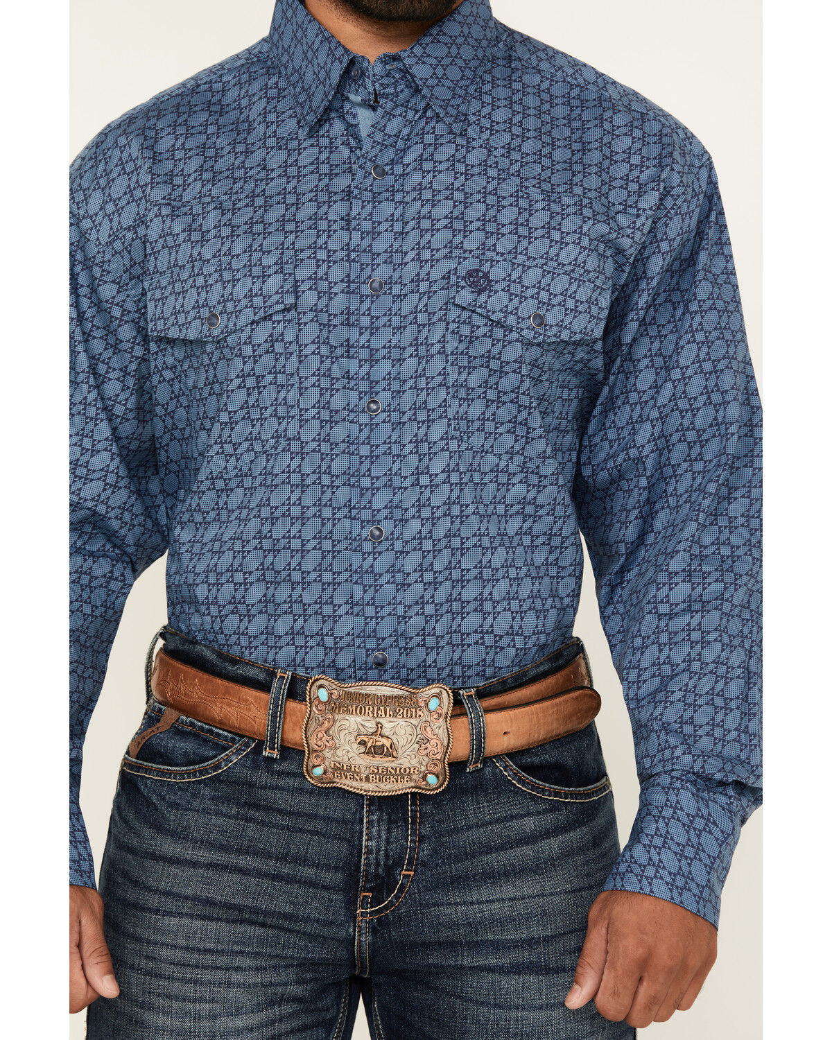 Image #3 - George Strait by Wrangler Men's Printed Long Sleeve Stretch Western Shirt, Navy, hi-res