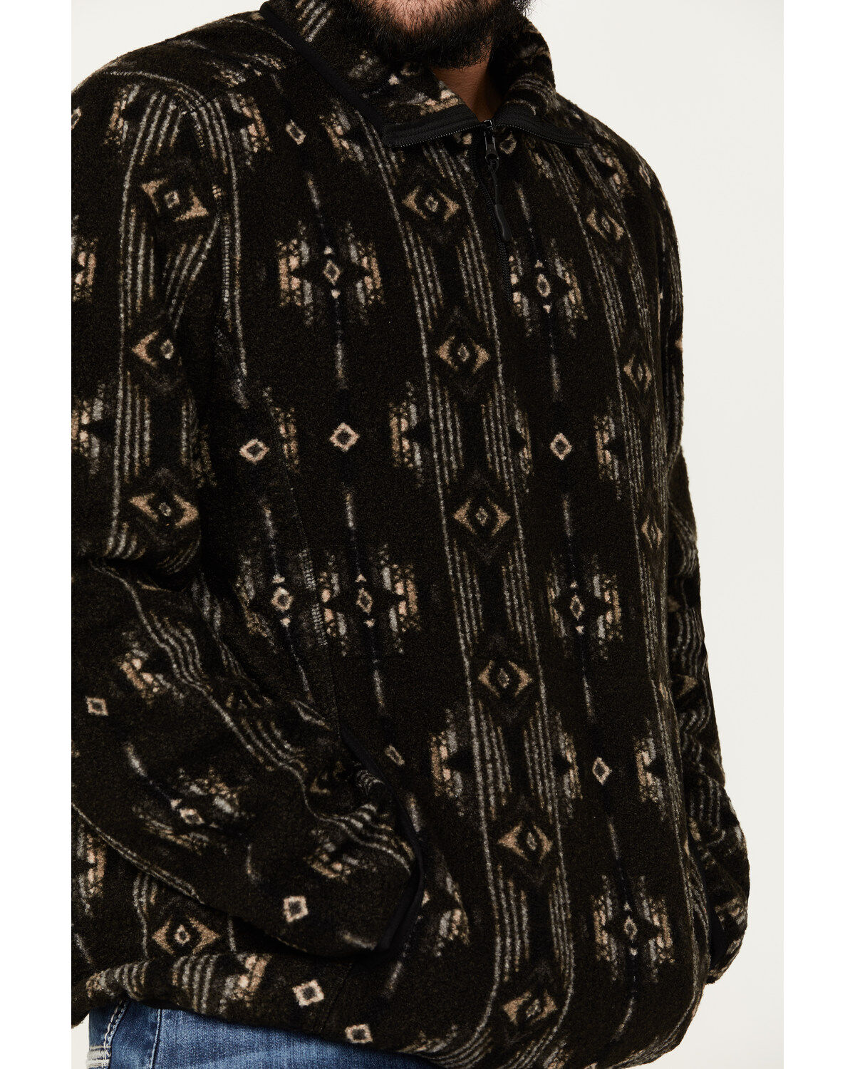 Image #3 - Rock & Roll Denim Men's Southwestern Print Berber Pullover, Charcoal, hi-res