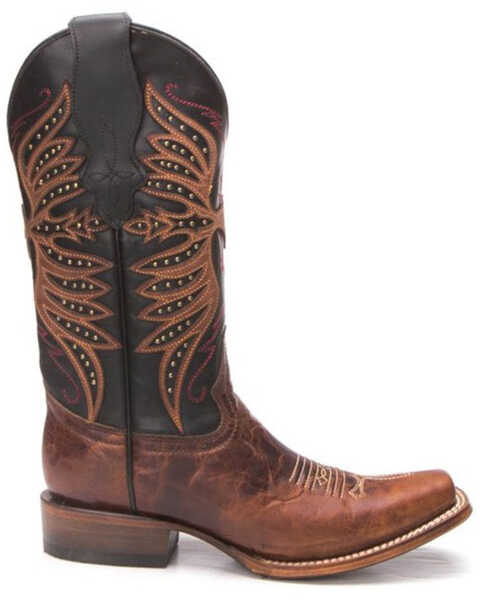 Image #2 - Circle G Women's Studded Western Boots - Square Toe, Black/brown, hi-res