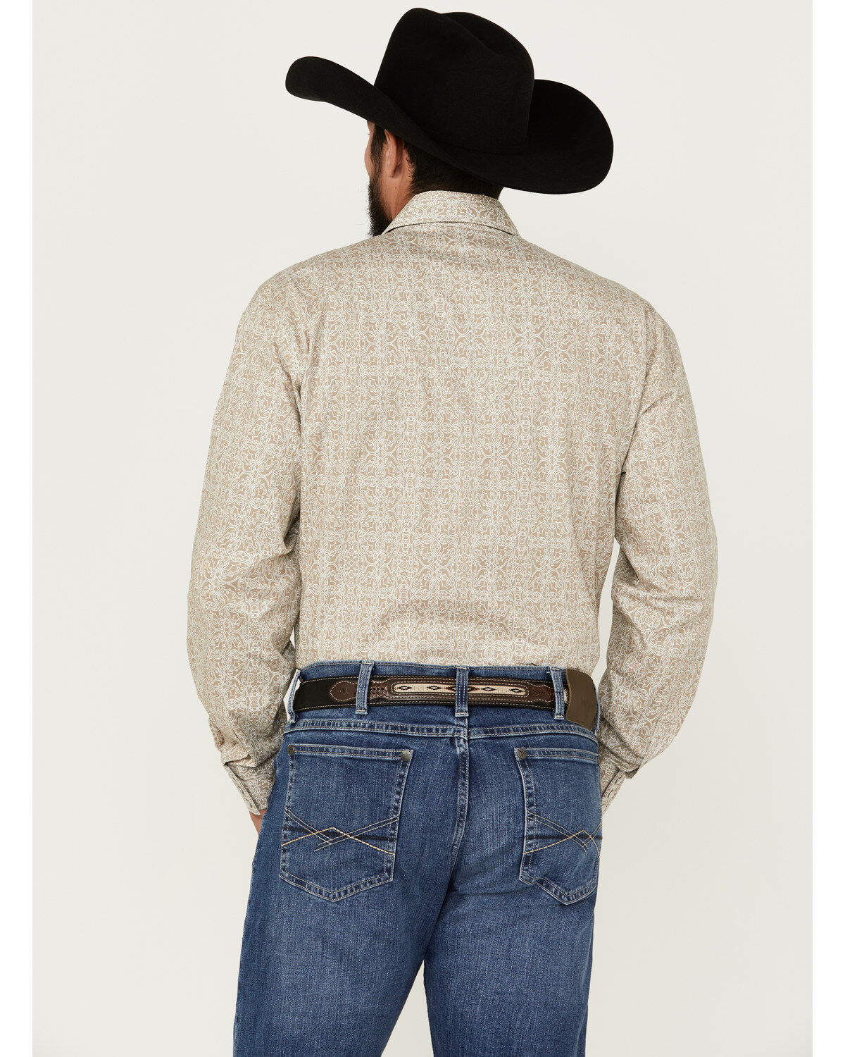 Image #4 - Stetson Men's Medallion Print Long Sleeve Pearl Snap Western Shirt, Beige, hi-res