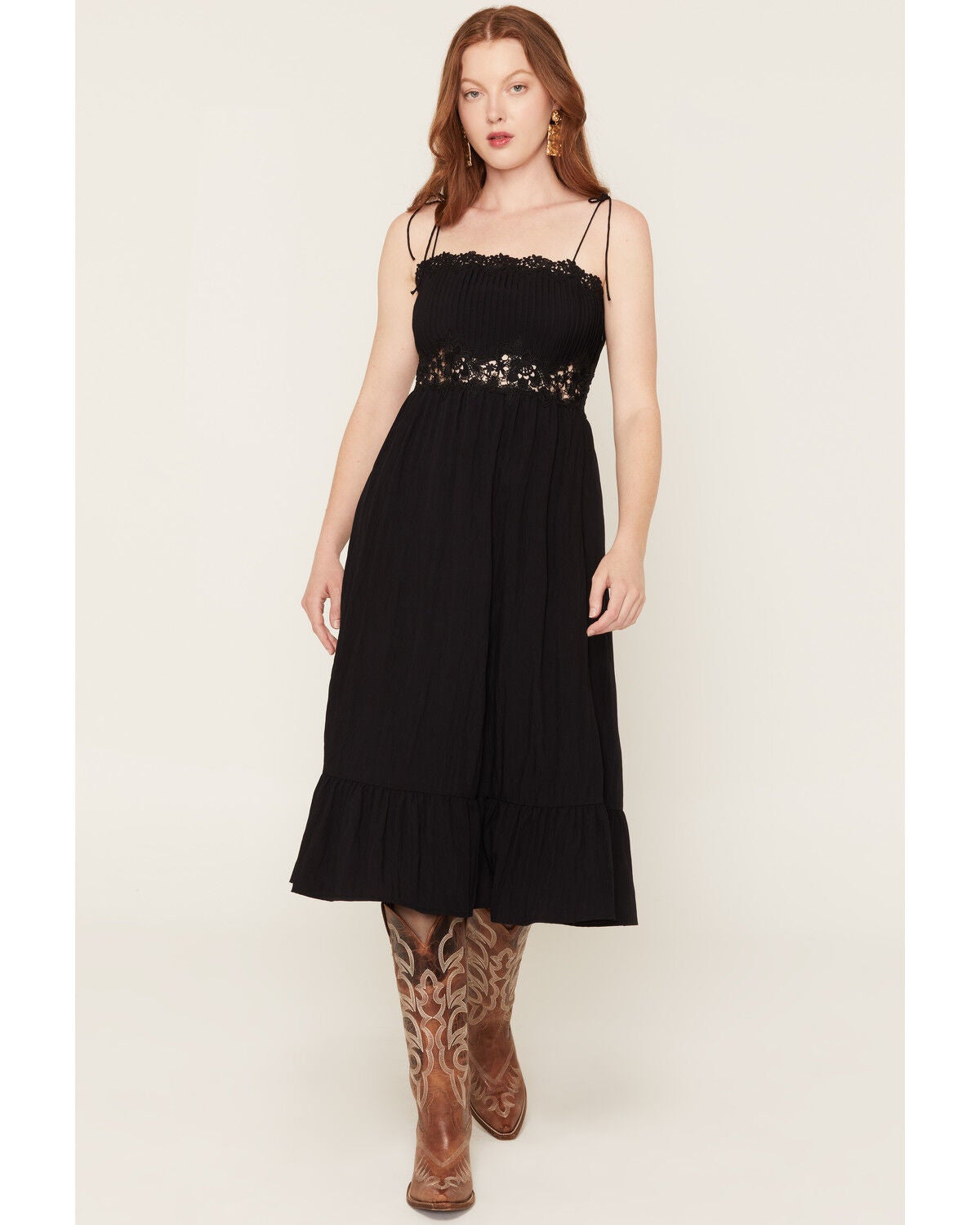 Image #1 - Sadie & Sage Women's Pintuck Lace Sleeveless Midi Dress, Black, hi-res